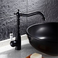 Kitchen Faucet Modern Solid Brass Black Kitchen Sink Tap Hot and Cold Water Tall Mixer Tap Sink Basin Mixer Tap Black Traditional - B07FTDJ7XB